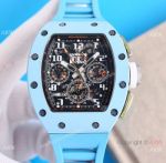 Super Clone Richard Mille RM011-FM Baby Blue Ceramic Watches 7750 Chronograph